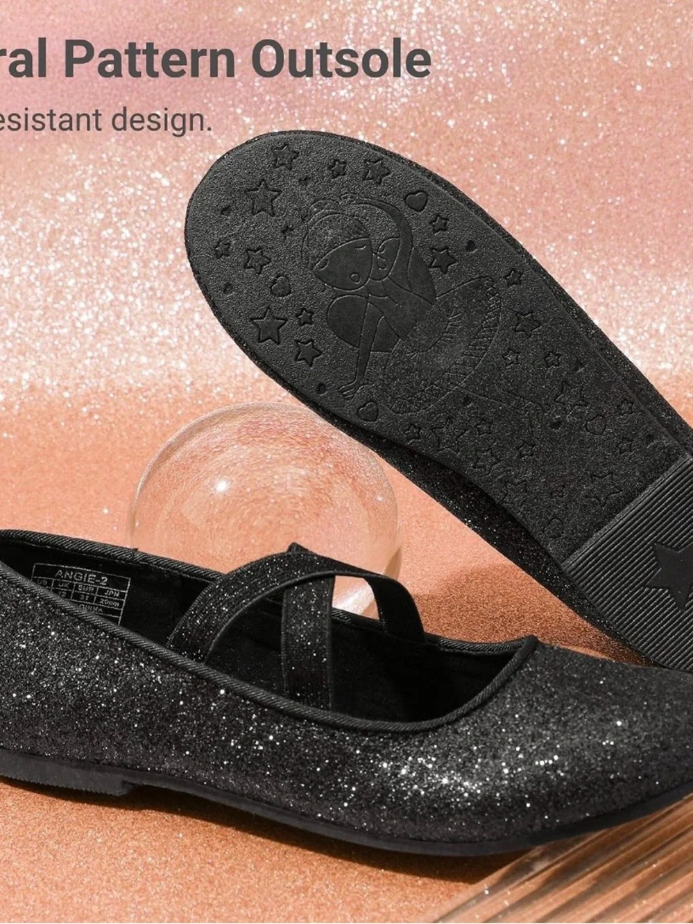 Dream Pairs Girls Black Glitter Cross-Strap Mary Jane Flats